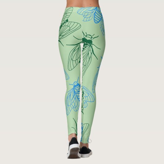 Cicada Botanical Illustration Pattern Green  レギンス (裏面)