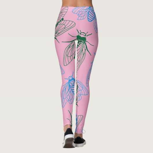Cicada Botanical Illustration Pattern Pink レギンス (裏面)