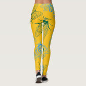 Cicada Botanical Illustration Pattern Yellow レギンス (裏面)