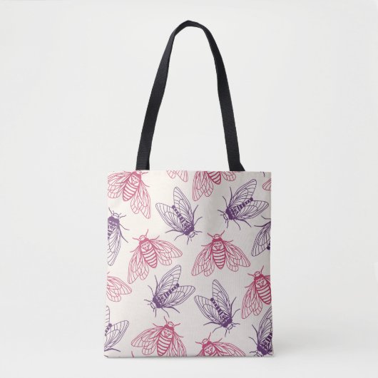 Cicada Botanical Pattern Cream Pink Purple トートバッグ (正面)