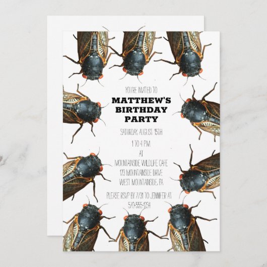 Cicada Bug、昆虫の写真パーソナライズされた 招待状 (正面/裏面)