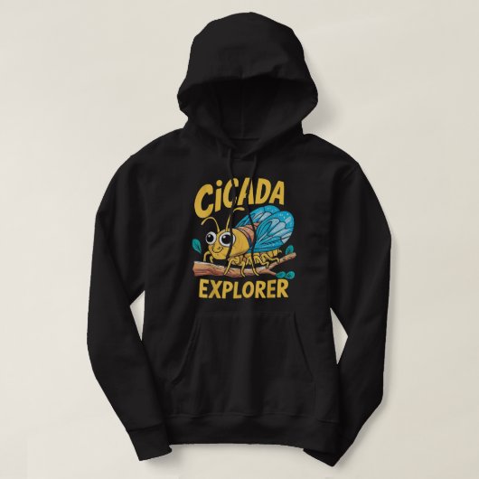 Cicada Explorerかわいい夏のバグアドベンチャーキッズおもしろい パーカ (デザイン正面)