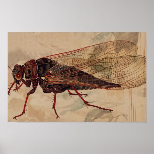 Cicada ukiyo-e style with copy space ポスター (正面)