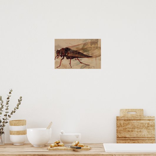 Cicada ukiyo-e style with copy space ポスター (キッチン)