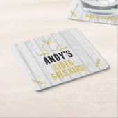 Cider Drinker Weathered Wood Effect Beer Mat スクエアペーパーコースター (アングル)