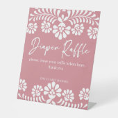 Cielitoリンドほこりっぽいピンクの赤ちゃんシャワーおむつラッフル 台座サイン (正面)