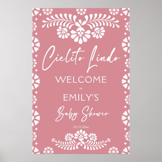 Cielitoリンドほこりっぽいピンクの赤ちゃんシャワー歓迎のサイン ポスター (正面)