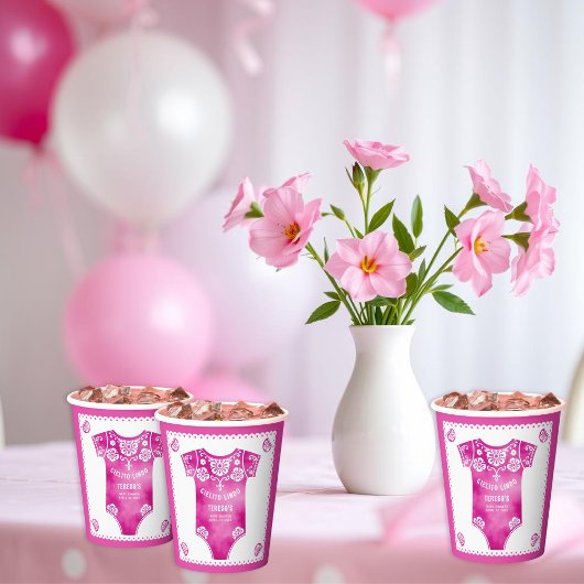 Cielitoリンドピンクベビーボディスーツ女の子の赤ちゃんシャワー 紙コップ