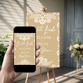 Cielitoリンドメベージュベイビーシャワー歓迎サイン ポスター