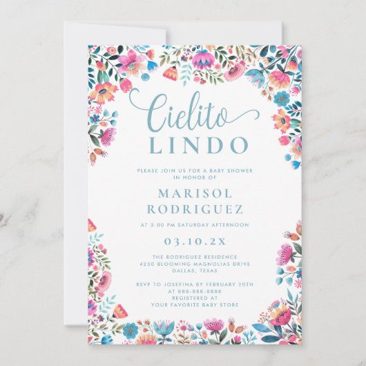 Cielitoリンド赤ちゃんシャワーメキシコカラフルフローラ 招待状 (正面)