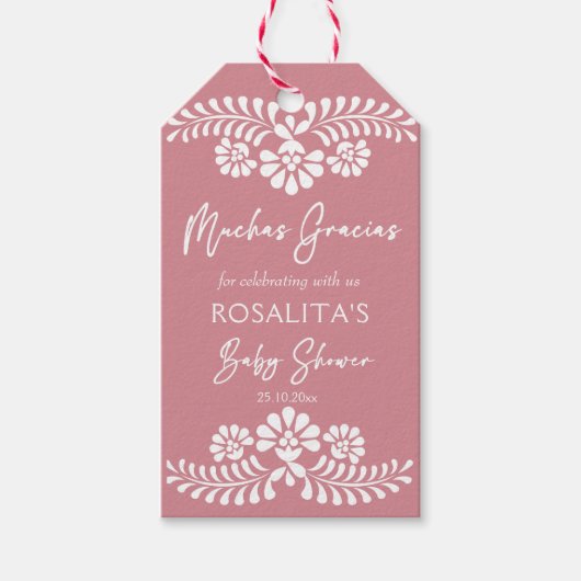 Cielito lindoほこりっぽいピンクのメキシコの赤ちゃんシャワー ギフトタグ (正面)