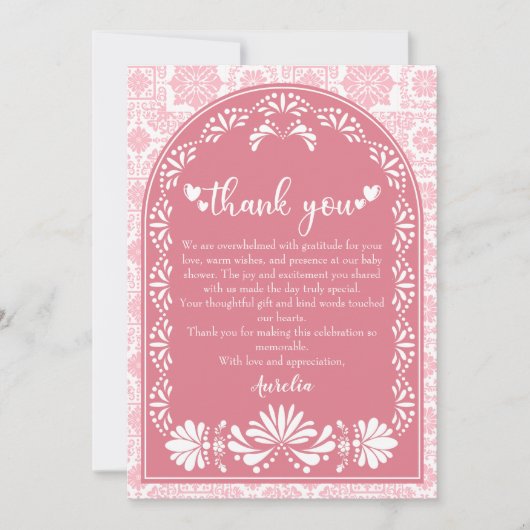 Cielito lindoほこりっぽいピンクのメキシコの赤ちゃんシャワー サンキューカード (正面)