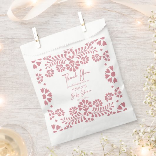 Cielito lindoほこりっぽいピンクのメキシコの赤ちゃんシャワー フェイバーバッグ (クリップ留めされた状態)