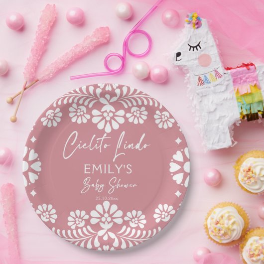 Cielito lindoほこりっぽいピンクのメキシコの赤ちゃんシャワー ペーパープレート (パーティー)