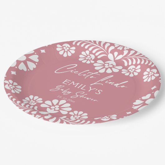 Cielito lindoほこりっぽいピンクのメキシコの赤ちゃんシャワー ペーパープレート (アングル)