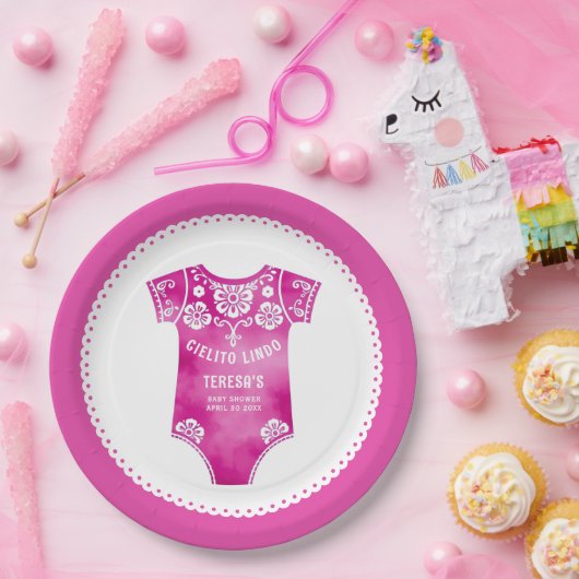 Cielito Lindoピンクのボディスーツの女の子の赤ちゃんシャワー ペーパープレート (パーティー)