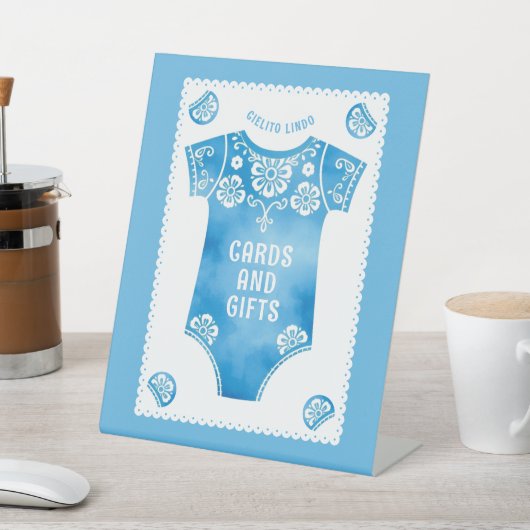 Cielito Lindoブルー男の赤ちゃんシャワーカードとギフト 台座サイン (インサイチュ)