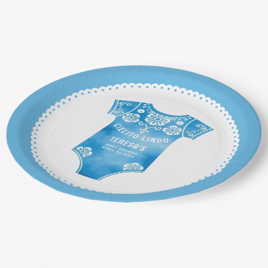 Cielito Lindo青いボディスーツ男の子の赤ちゃんシャワー ペーパープレート (アングル)