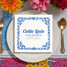 Cielito Lindo ブルー タラベラ フラワー ベビーシャワー スタンダードカクテルナプキン