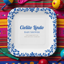 Cielito Lindo ブルー タラベラ フラワー ベビーシャワー ペーパープレート