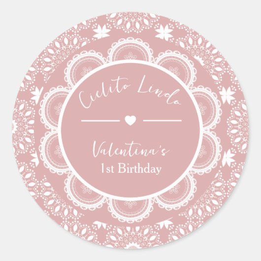 Cielito Lindo 1歳の誕生日 ピンク ラウンドシール (正面)
