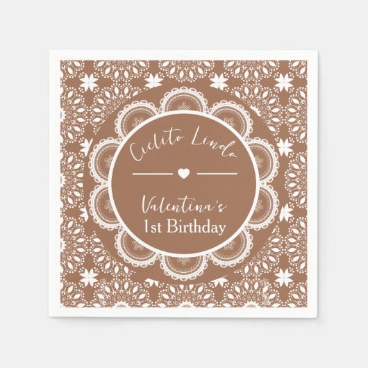 Cielito Lindo 1歳の誕生日 ブラウン スタンダードカクテルナプキン (正面)