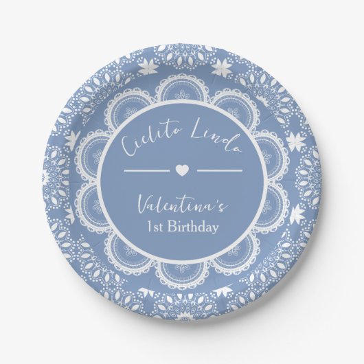 Cielito Lindo 1歳の誕生日 ブルー ペーパープレート (正面)