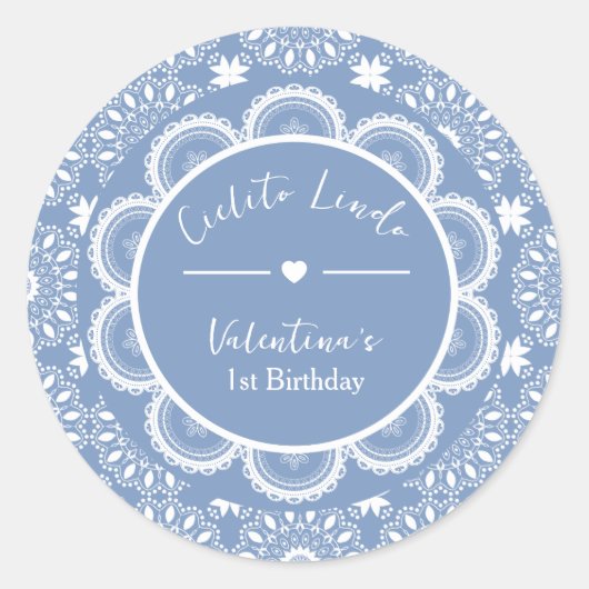 Cielito Lindo 1歳の誕生日 ブルー ラウンドシール (正面)