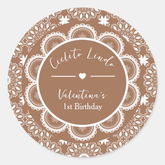 Cielito Lindo 1st Birthday Brown ラウンドシール (正面)