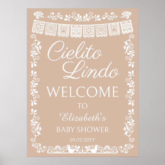 Cielito Lindo Baby Shower Beige Welcome ポスター (正面)