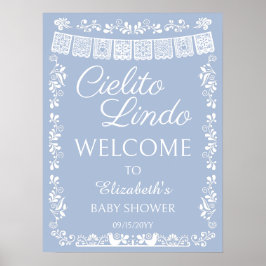 Cielito Lindo Baby Shower Dusty Blue Welcome ポスター