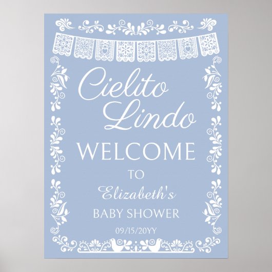 Cielito Lindo Baby Shower Dusty Blue Welcome ポスター (正面)