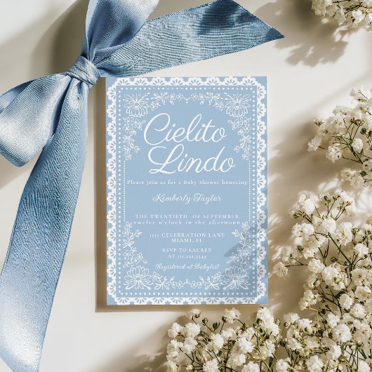Cielito Lindo Baby Shower Invitation Dusty Blue 招待状
