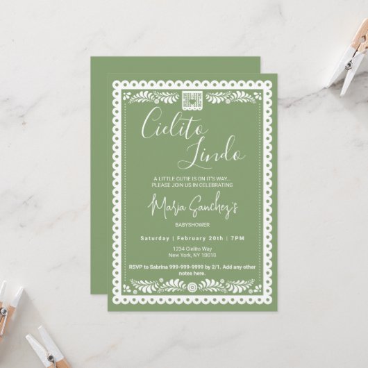 Cielito Lindo Baby Shower Invitation | Green  カード (正面/裏面インサイチュ)