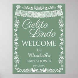Cielito Lindo Baby Shower Sage Green Welcome ポスター