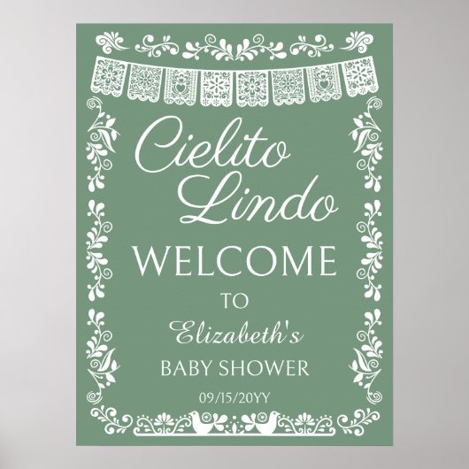 Cielito Lindo Baby Shower Sage Green Welcome ポスター (正面)
