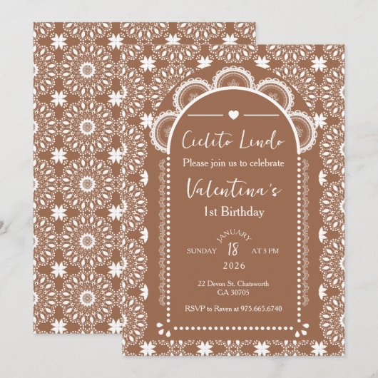 Cielito Lindo Beige 1st Birthday  招待状 (正面/裏面)