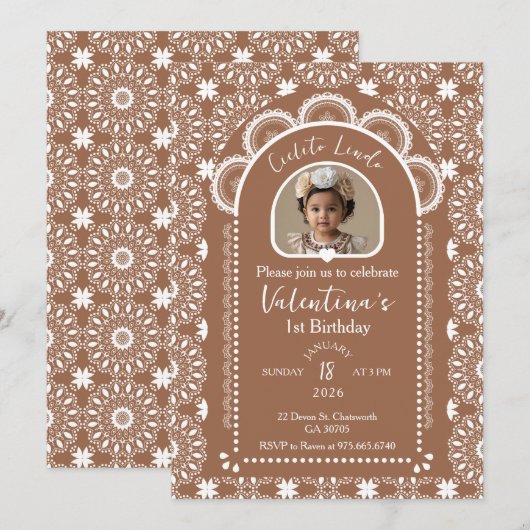 Cielito Lindo Beige 1st Birthday Photo 招待状 (正面/裏面)