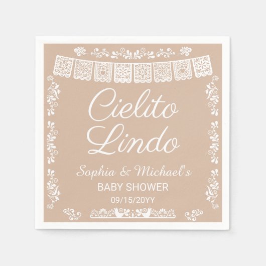 Cielito Lindo Beige Baby Shower スタンダードカクテルナプキン (正面)