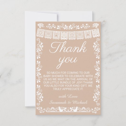 Cielito Lindo Beige Papel Picado Baby Shower サンキューカード (正面)