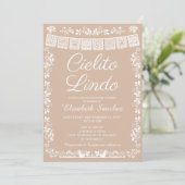 Cielito Lindo Beige Papel Picado Baby Shower 招待状 (スタンド正面)
