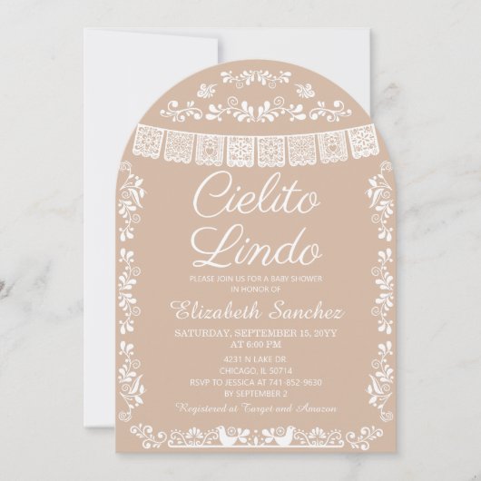 Cielito Lindo Beige Papel Picado Baby Shower 招待状 (正面)
