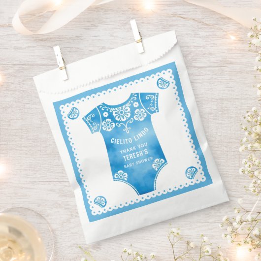 Cielito Lindo blue boyありがとう赤ちゃんシャワー フェイバーバッグ (クリップ留めされた状態)