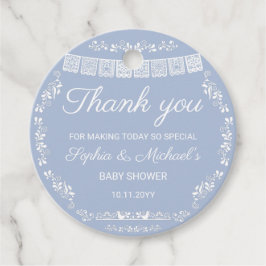 Cielito Lindo Blue Papel Picado Baby Shower フェイバータグ