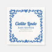 Cielito Lindo Blue Talavera Floral Baby Shower スタンダードカクテルナプキン (正面)