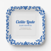 Cielito Lindo Blue Talavera Floral Baby Shower  ペーパープレート (正面)