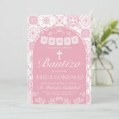 Cielito Lindo Blush Pink Bautizo Talavera 招待状 (スタンド正面)