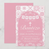Cielito Lindo Blush Pink Bautizo Talavera 招待状 (正面/裏面)