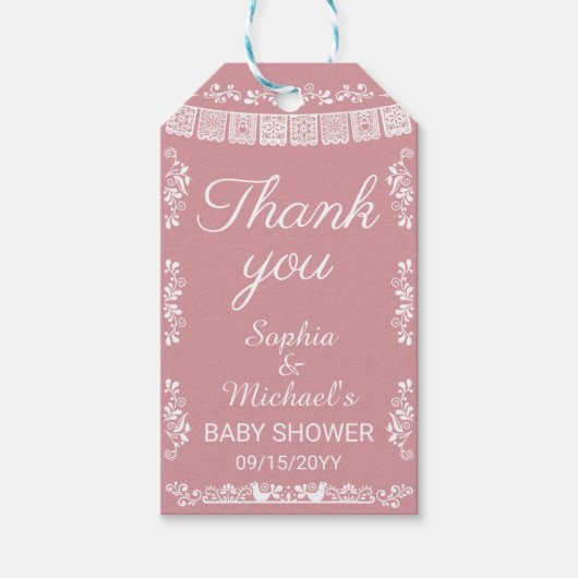 Cielito Lindo Blush Pink Papel Picado Baby Shower ギフトタグ (正面)