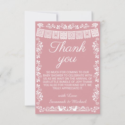 Cielito Lindo Blush Pink Papel Picado Baby Shower サンキューカード (正面)